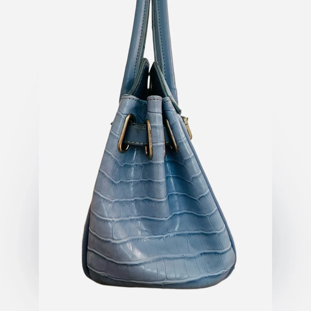 Light Blue Croc-Embossed Satchel with Detachable Strap